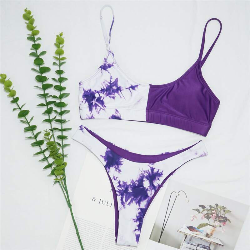 

Tie Dye High Cut Bikini Swimsuit, Violet purple