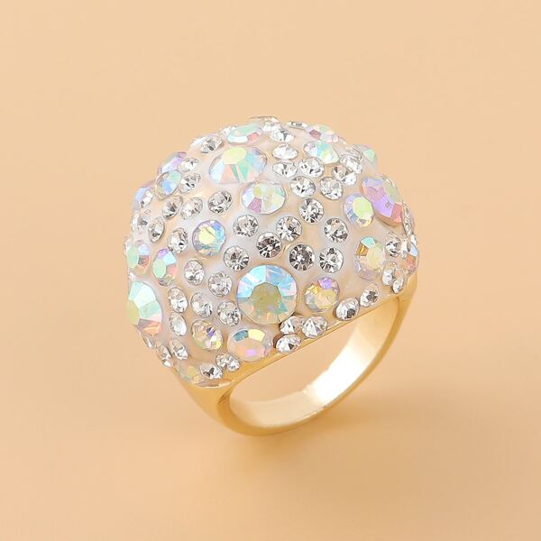 

Rhinestone Engraved Ring, Silver
