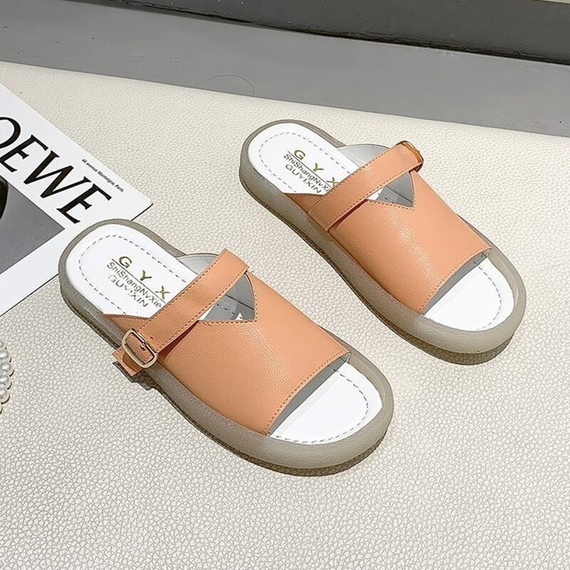 

Buckle Wide Fit Slide Sandals, Pastel coral orange