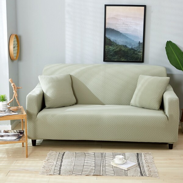 

1pc Plain Stretchy Sofa Cover Without Cushion, Mint green