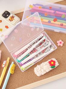 Transparent Desktop Stationery Organizer Pencil Box Pen Holder Washi Tape Stickers Box Table Desk Accessories School Supplies - Clear - View 5