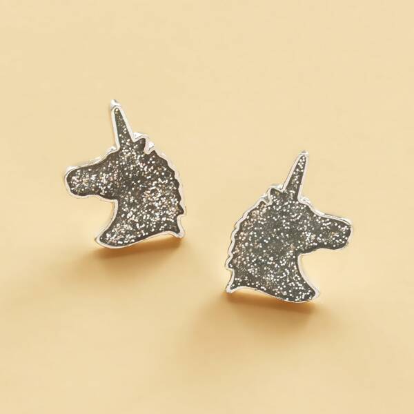 

Girls Glitter Unicorn Stud Earrings, Silver