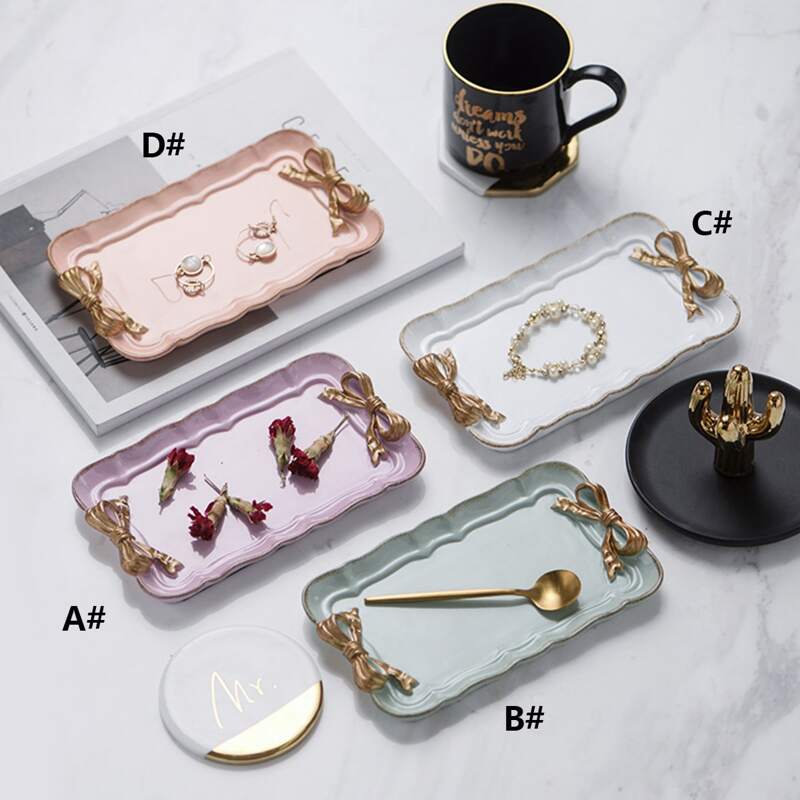 

1pc Bow Decor Jewelry Tray, Multicolor