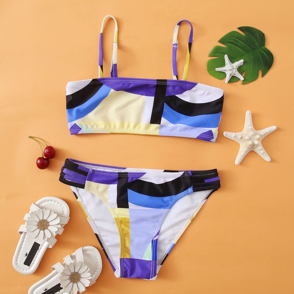 

Girls All Over Graphic Bikini Swimsuit, Multicolor