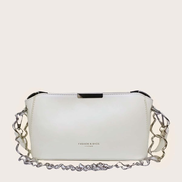 

Letter Graphic Chain Handle Baguette Bag, White