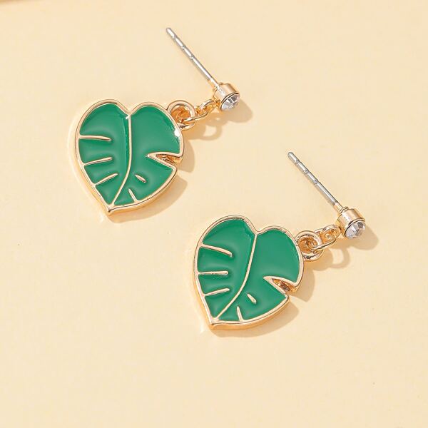 

Leaf Charm Drop Earrings, Green