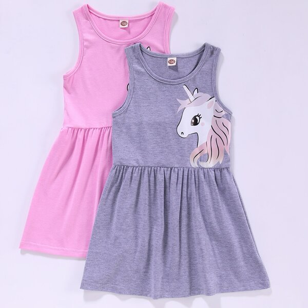 

Toddler Girls 2pcs Cartoon Graphic Dress, Multicolor
