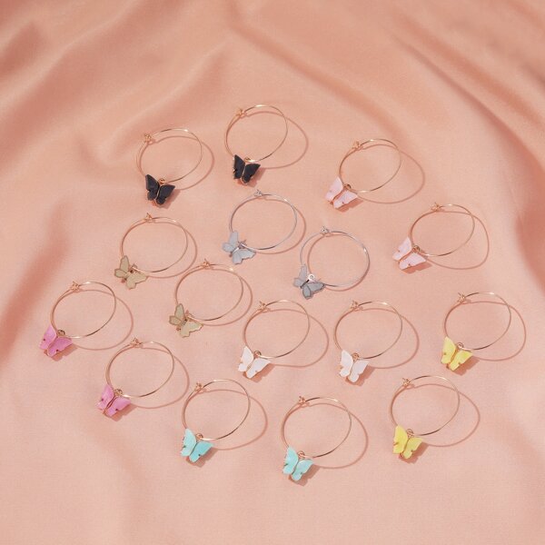 

8pairs Girls Butterfly Round Drop Earrings, Multicolor