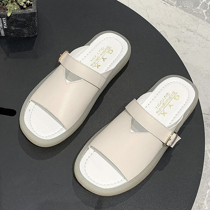 

Buckle Wide Fit Slide Sandals, Beige pastel