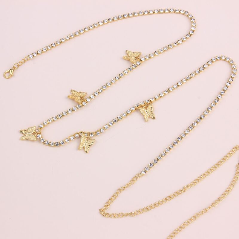 

Butterfly Charm Rhinestone Decor Waist Chain, Gold