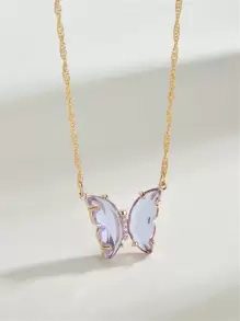 蝴蝶裝飾項鍊 - 金黃色 - 查看 1