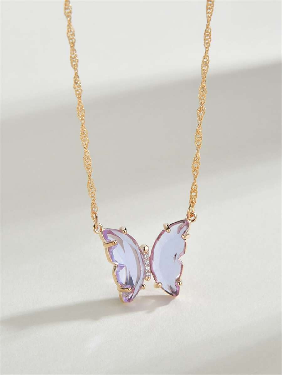 蝴蝶裝飾項鍊 - 金黃色 - 查看 1