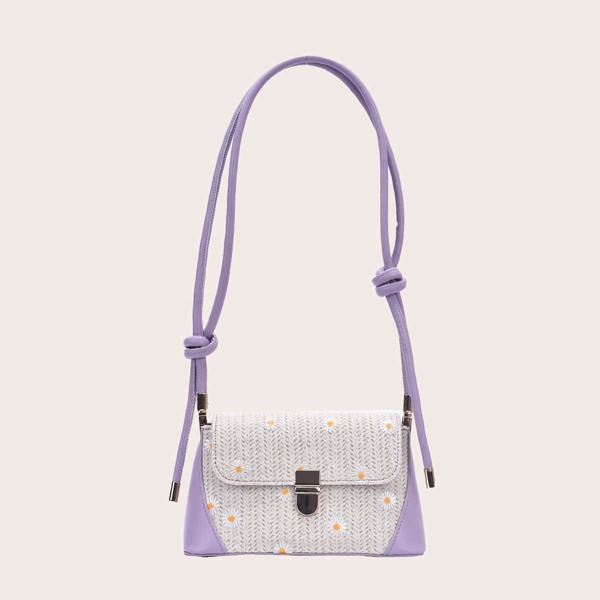

Daisy Floral Graphic Braided Crossbody Bag, Purple
