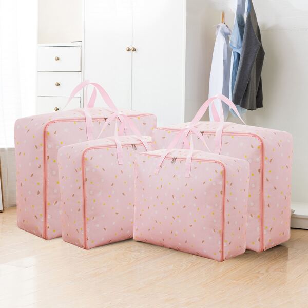 

1pc Flower Print Quilt Storage Bag, Pink