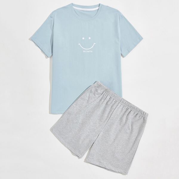 

Men Letter Graphic Shorts PJ Set, Multicolor