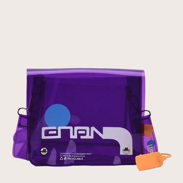 

Girls Clear Letter Graphic Crossbody Bag, Purple