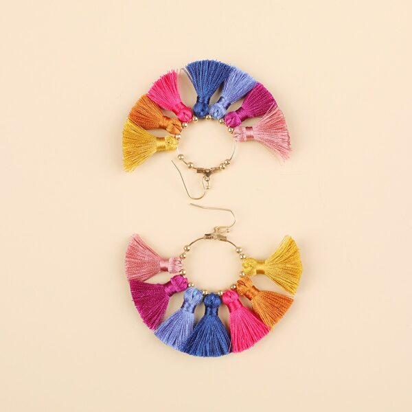 

Colorful Tassel Decor Drop Earrings, Hot pink