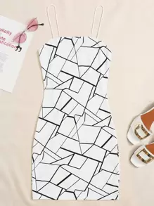 SHEIN Privé Vestido ajustado con estampado geométrico - Blanco - Ver 1