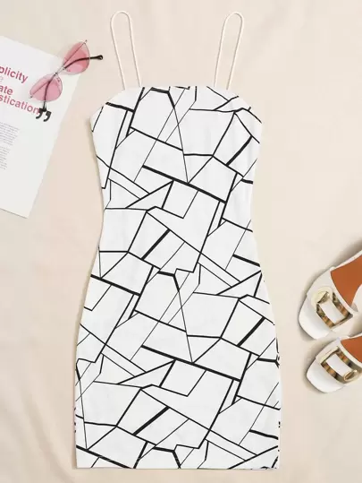 SHEIN Privé 幾何圖案包臀連衣裙