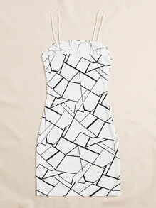 SHEIN Privé Vestido ajustado con estampado geométrico - Blanco - Ver 2