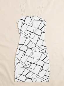 SHEIN Privé Vestido ajustado con estampado geométrico - Blanco - Ver 3
