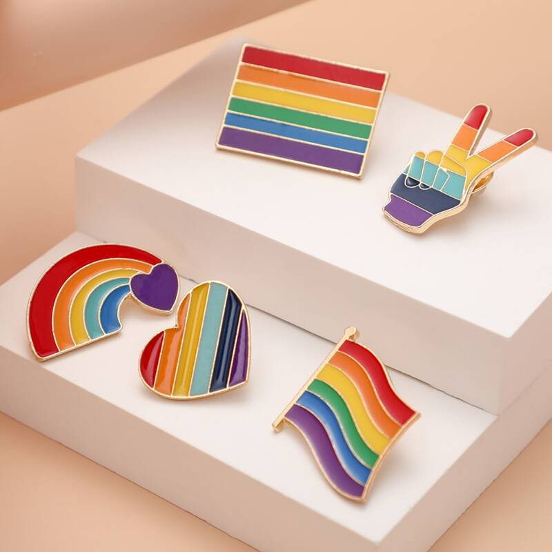 

5pcs LGBT Rainbow Striped Brooch, Multicolor