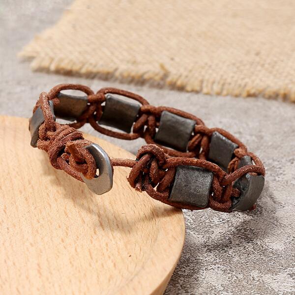 

Men Geometric Decor Bracelet, Brown