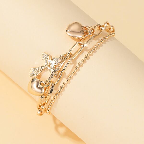 

Cross Charm Layered Bracelet, Gold