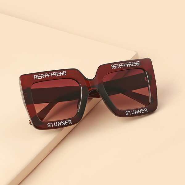 

Letter Graphic Square Frame Sunglasses, Burgundy
