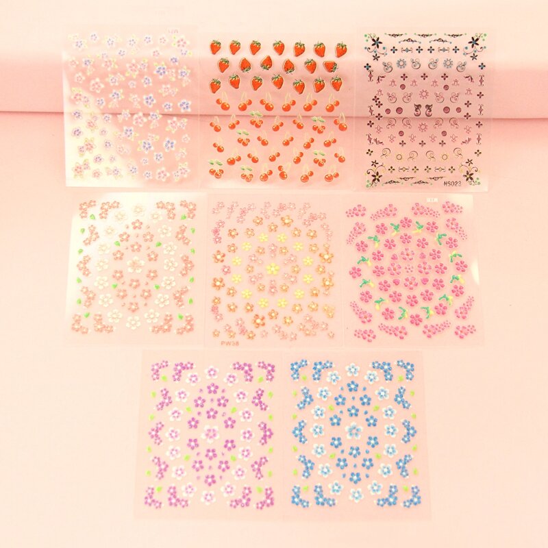 

8 Sheets Flower Nail Sticker, Multicolor