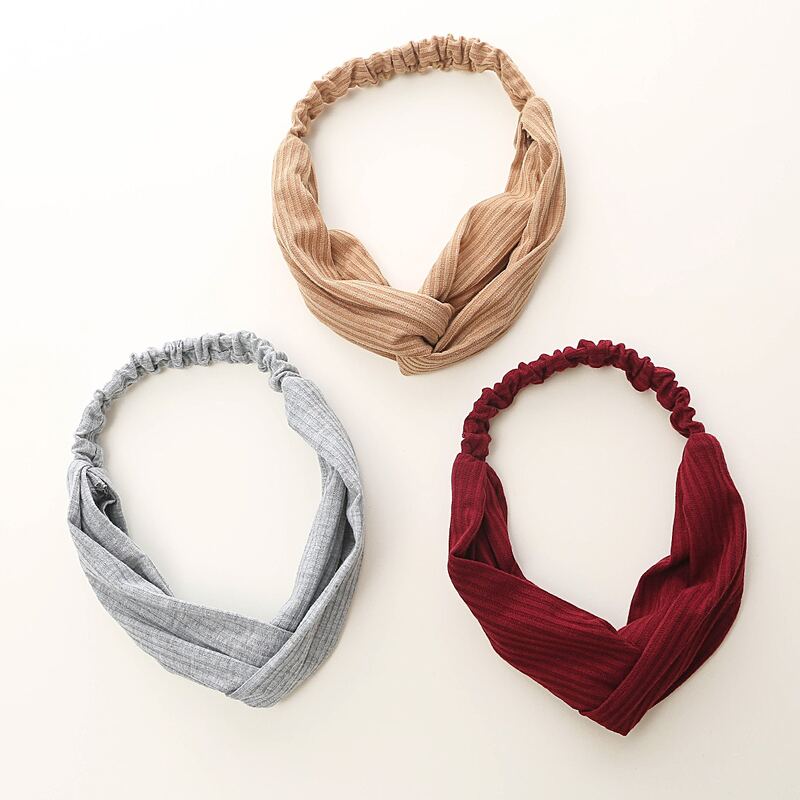 

3pcs Ribbed Cross Knot Headband, Multicolor