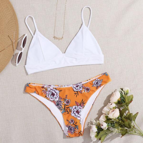 

Floral Triangle Cheeky Bikini Swimsuit, Multicolor