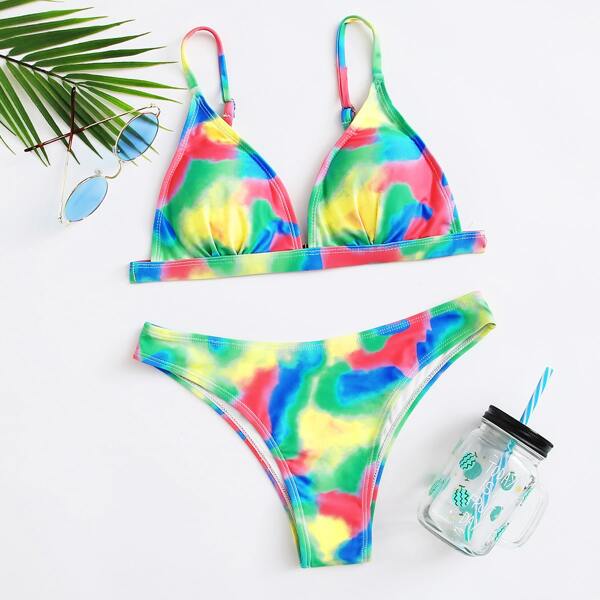 

Tie Dye Triangle Bikini Swimsuit, Multicolor