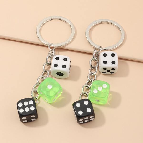 

2pcs Dice Charm Keychain, Multicolor