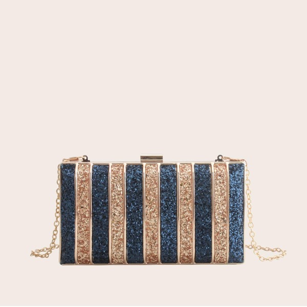 

Glitter Decor Striped Clutch Bag, Blue