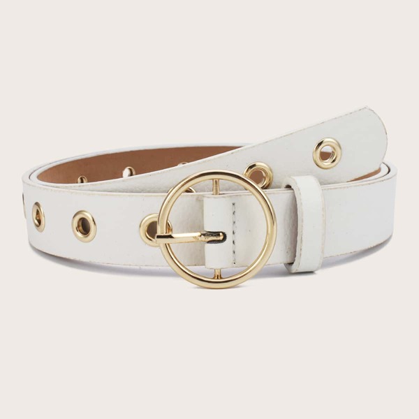 

Round Buckle Eyelet Belt, White