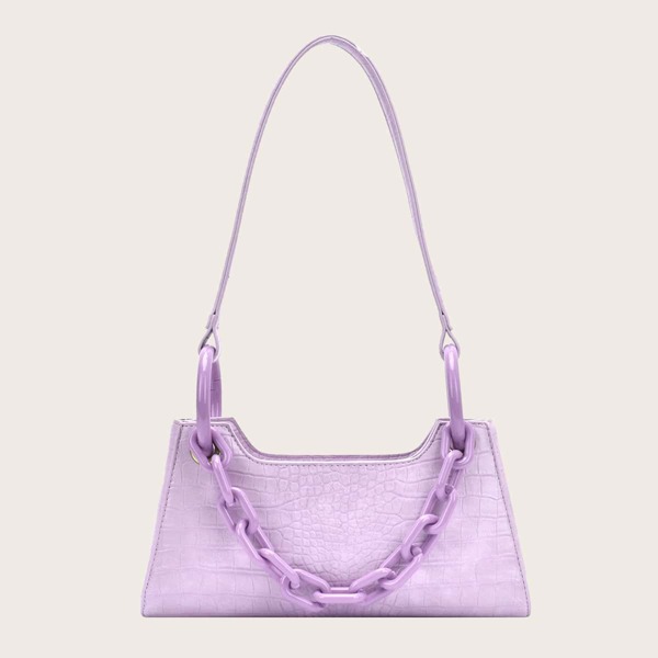 

Croc Embossed Baguette Bag, Purple