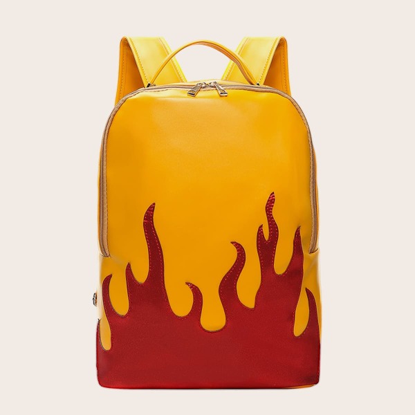 

Flame Graphic Large Capacity Backpack, Yellow