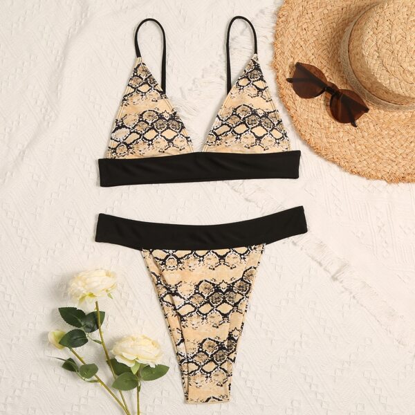 

Snakeskin Thong Bikini Swimsuit, Multicolor