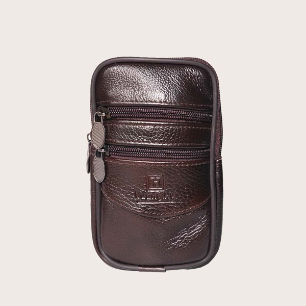 

Men Pebble Embossed Phone Bag, Coffee brown