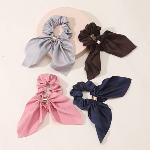

4pcs Plain Bow Scrunchie Scarf, Multicolor