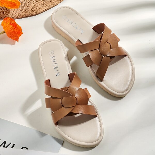 

Open Toe Wide Fit Slide Sandals, Brown