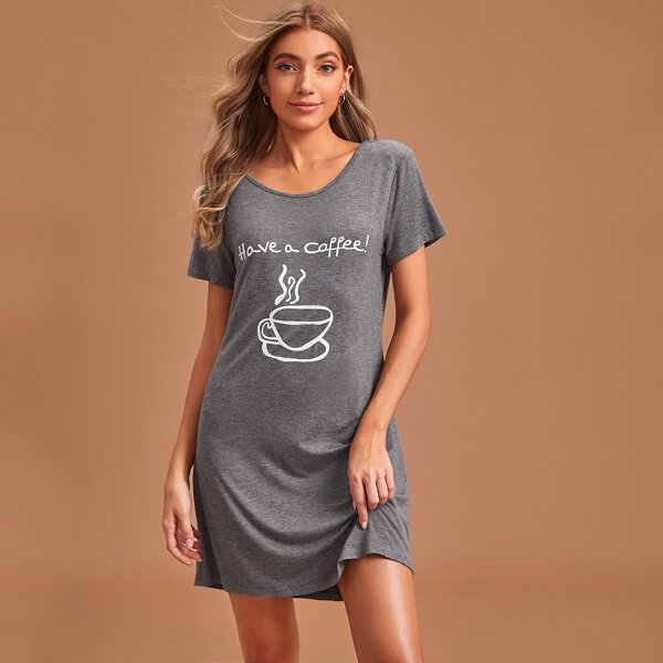 

Slogan And Coffee Night Dress, Dark grey
