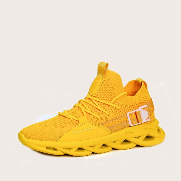 

Men Lace-up Front Knit Sneakers, Yellow