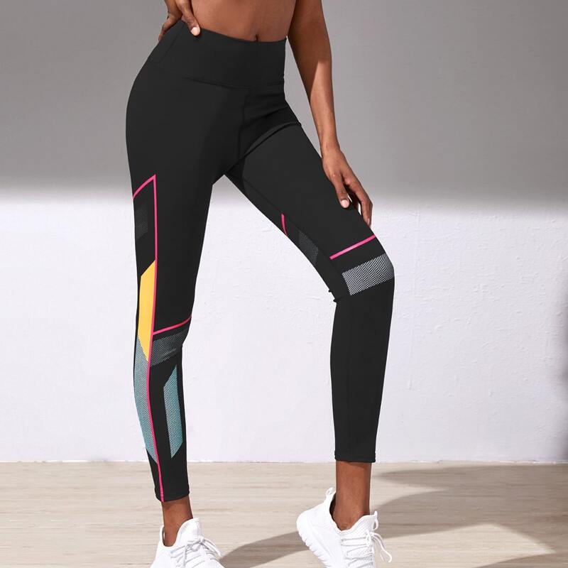 

Contrast Binding Color-block Sports Leggings, Black