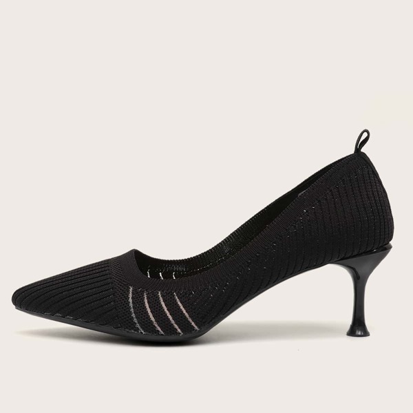

Point Toe Knit Court Pumps, Black