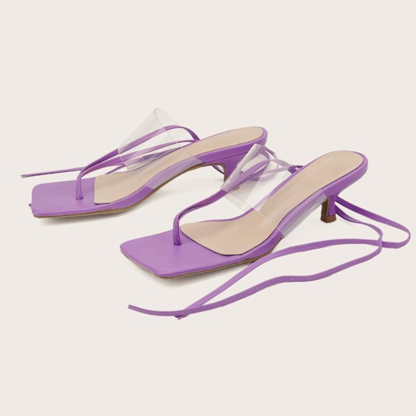 

Clear Toe Post Tie Leg Heeled Sandals, Purple