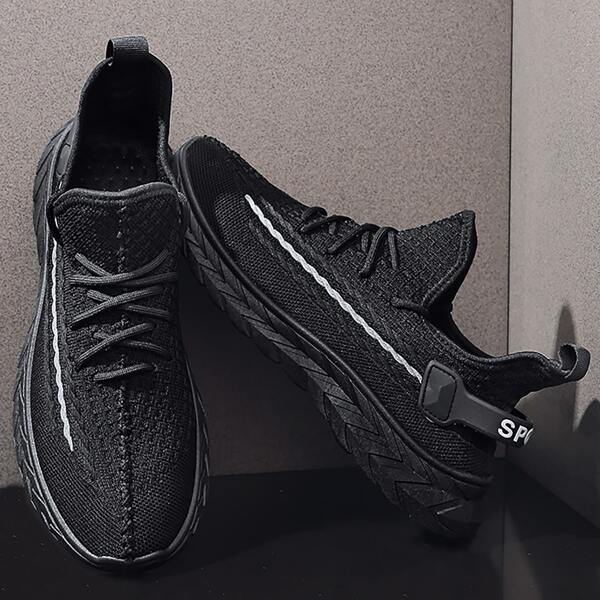 

Men Lace-up Front Knit Sneakers, Black
