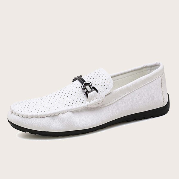

Men Metal Decor Perforated Loafers, White