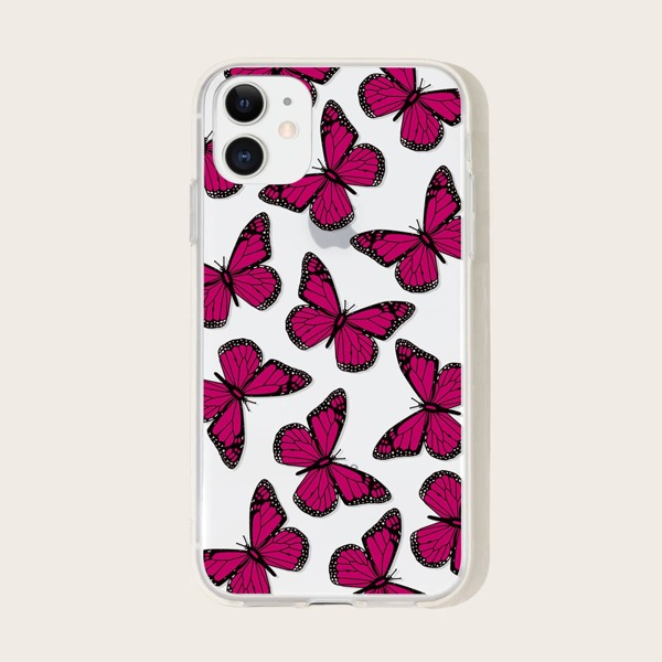 

1шт чехол для iPhone с принтом бабочки, Ярко-розовый